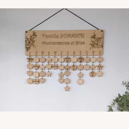 Calendrier mural d’anniversaires famille et amis personnalisable