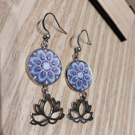 Boucles d'oreilles cabochon mandala fleur de lotus