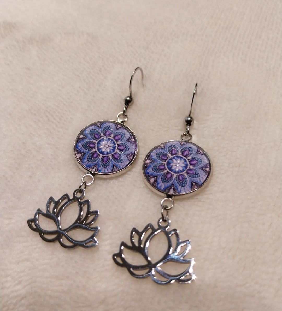 Boucles d'oreilles cabochon mandala fleur de lotus