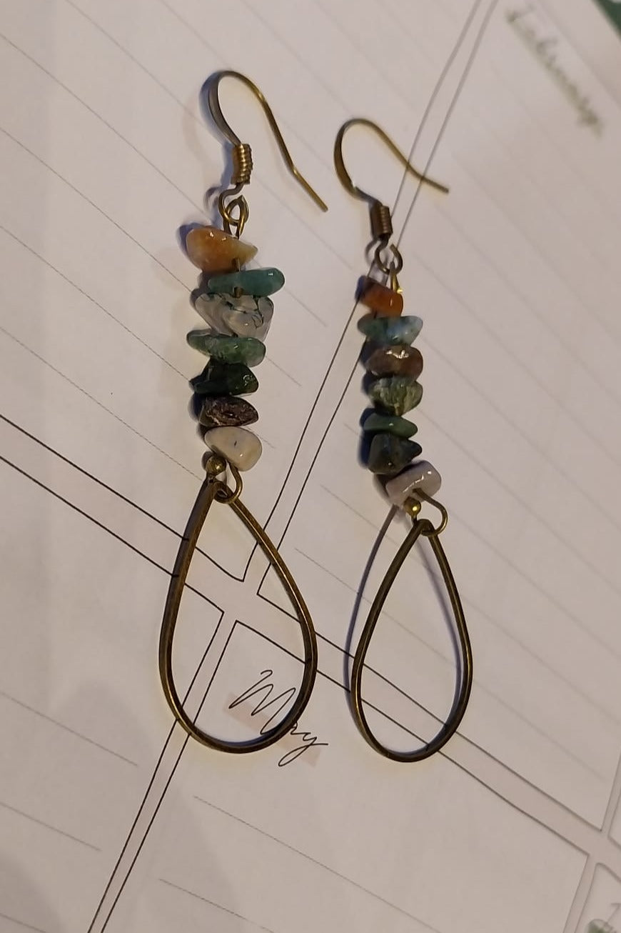 Boucles d'oreille couleur bronze goutte et pierres d'agate indienne