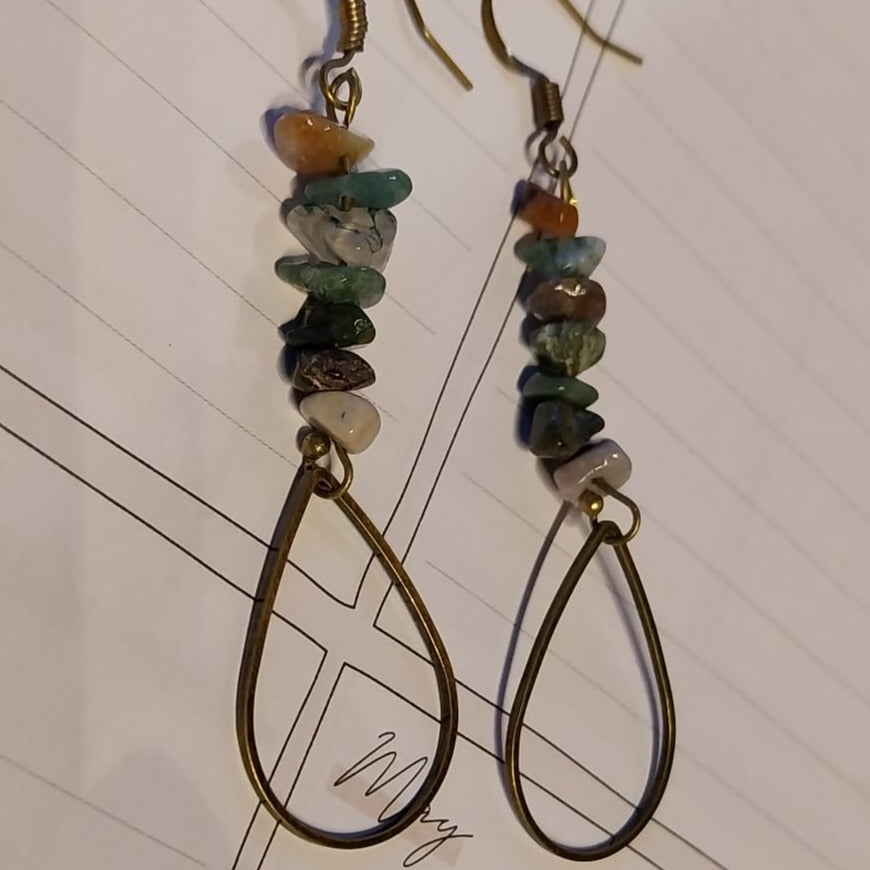 Boucles d'oreille couleur bronze goutte et pierres d'agate indienne