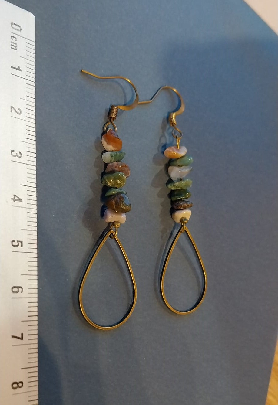 Boucles d'oreille couleur bronze goutte et pierres d'agate indienne