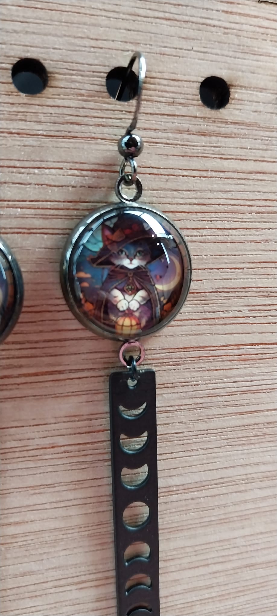 Boucles d'oreille chat mystique et breloque noir lune