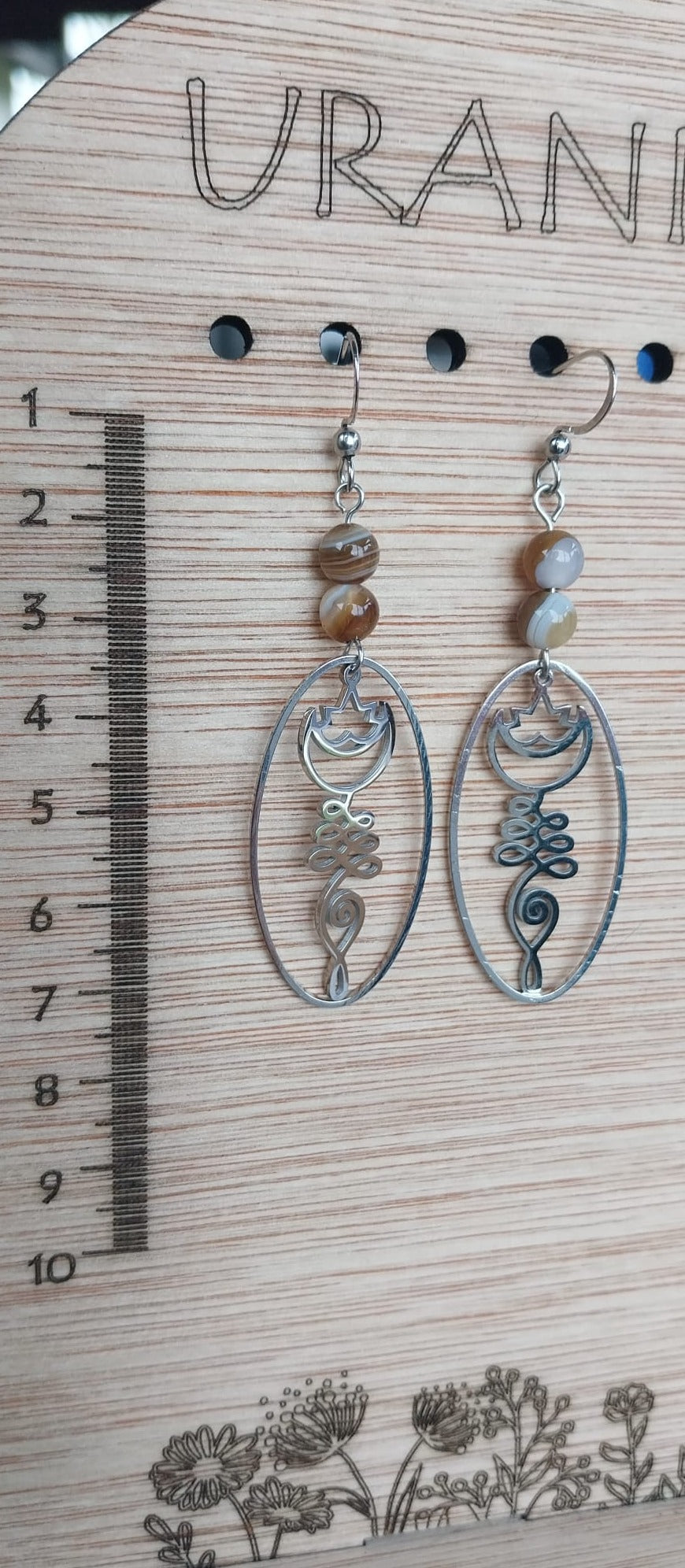 Boucles d'oreilles agate et fleur de lotus couleur argent