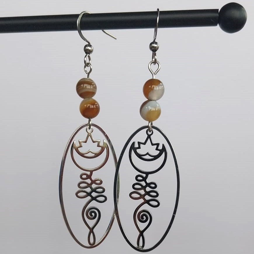 Boucles d'oreilles agate et fleur de lotus couleur argent