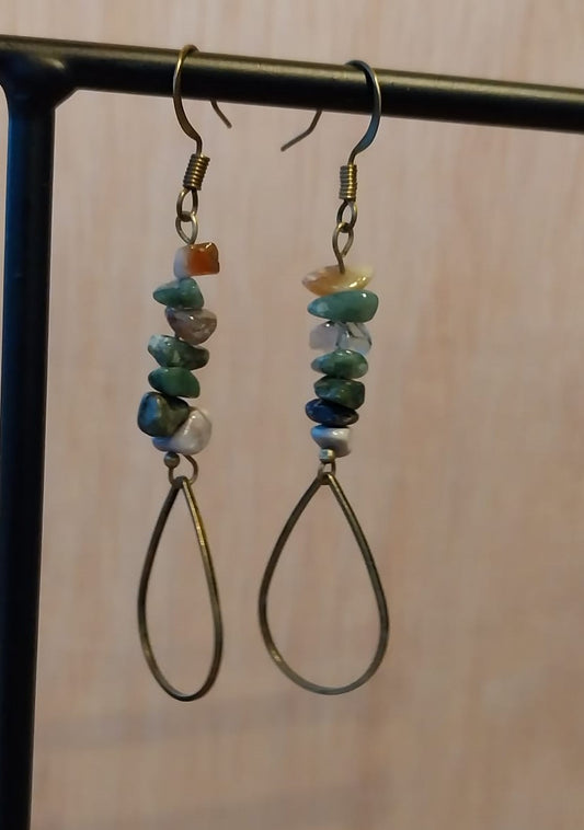 Boucles d'oreille couleur bronze goutte et pierres d'agate indienne