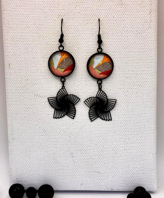Boucles d’oreilles avec cabochons de 16 mm en verre à motifs graphiques